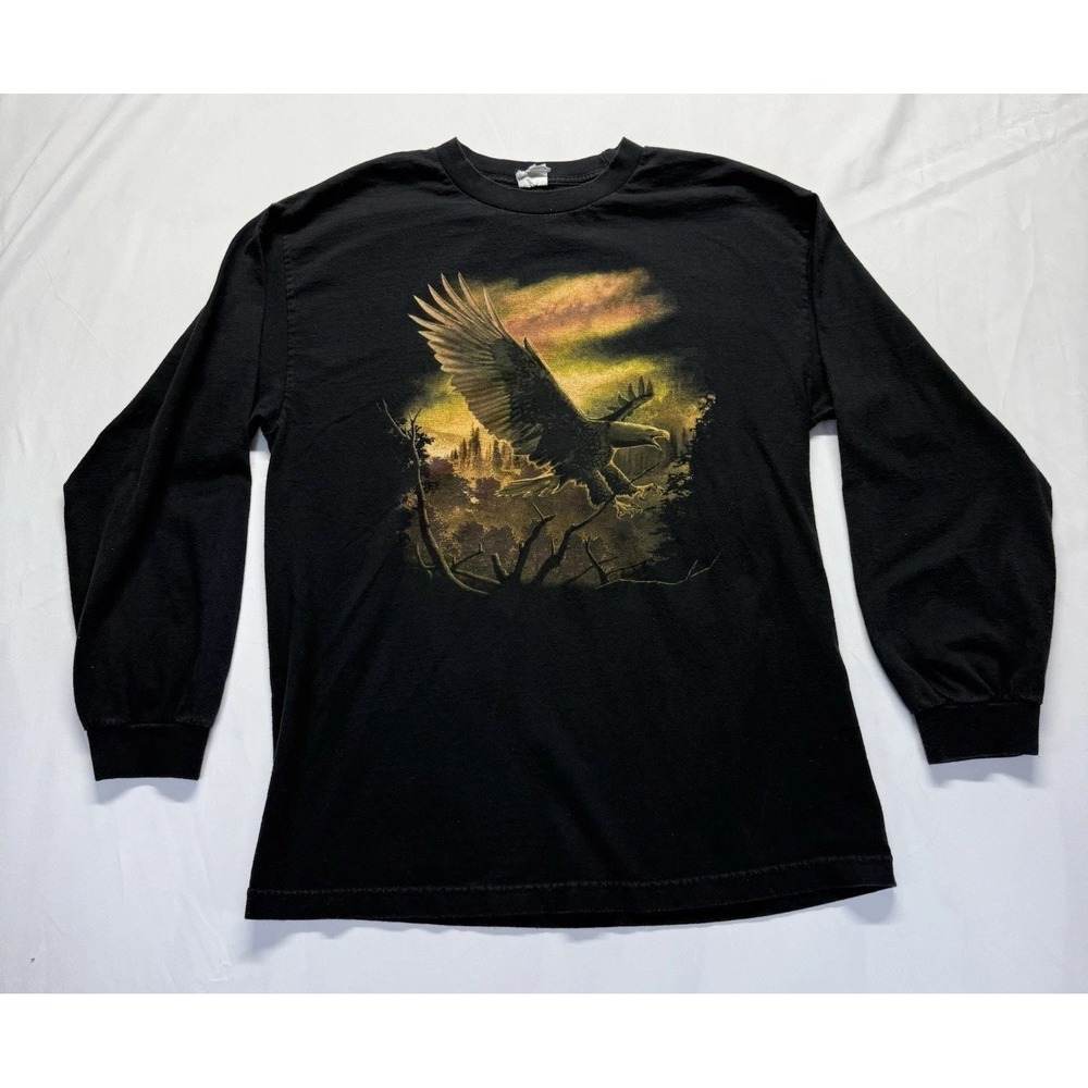 Vintage 90's Bald Eagle Long sleeve shirt black L Nature graphic Made In USA tee